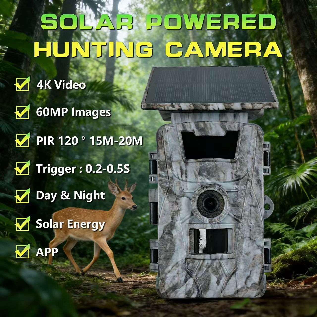 Outdoor Hunting Photography - Solar WiFi 4K 60MP Hunting Camera