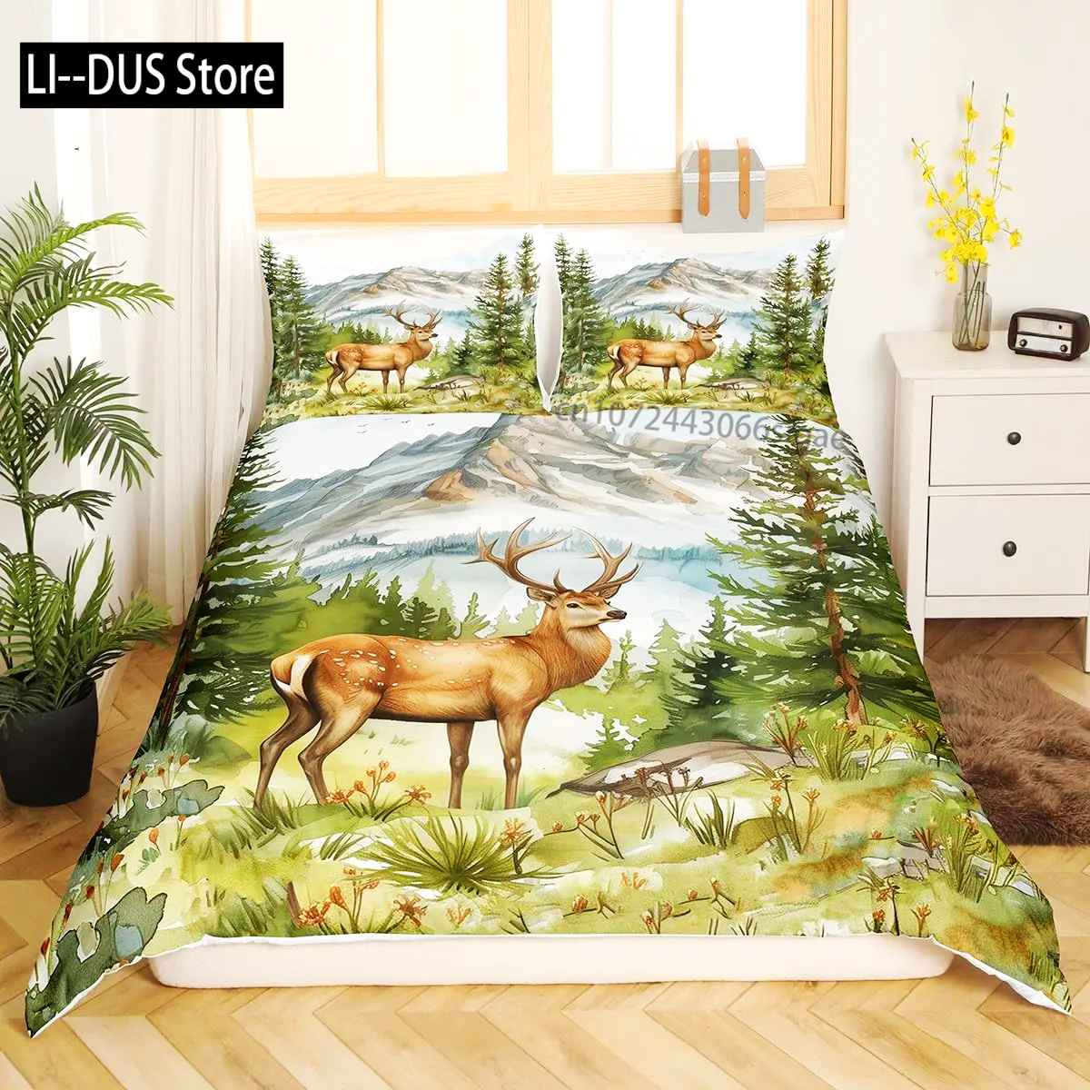 Hunting And Camping In Forest - Deer Elk Duvet Cover King Queen