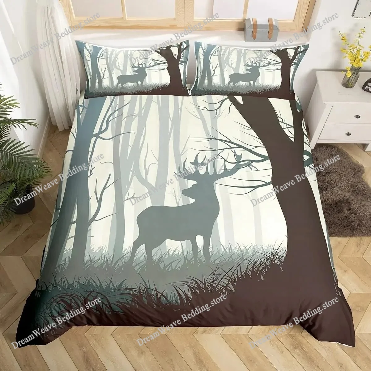 Deer Elk Duvet Cover King Quee – обзор и цена Hunting And Camping In Forest