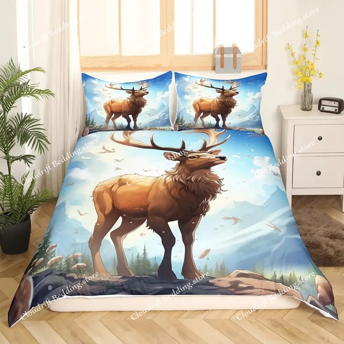 Deer Elk Duvet Cover King Quee – обзор и цена Hunting And Camping In Forest